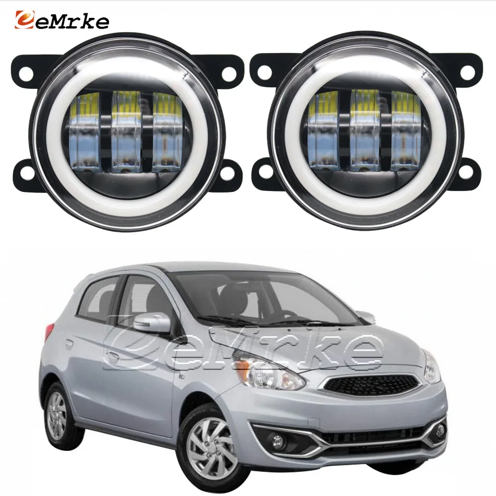 2x Led Angel Eyes for Mitsubishi Mirage / Space Star Hatchback 2012~2018 Fog Lights Assembly w/ Lens Signal Lights DRL Headlight