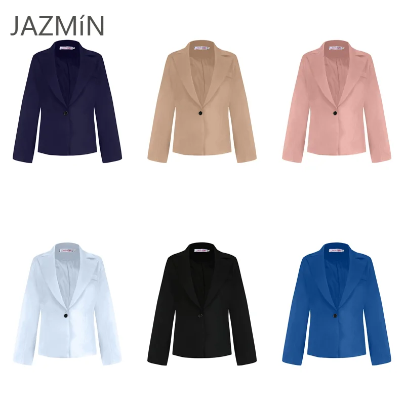 

Деловой Блейзер, элегантная женская куртка, офисная одежда для работы, Женский однотонный Блейзер на одной пуговице, облегающий костюм
