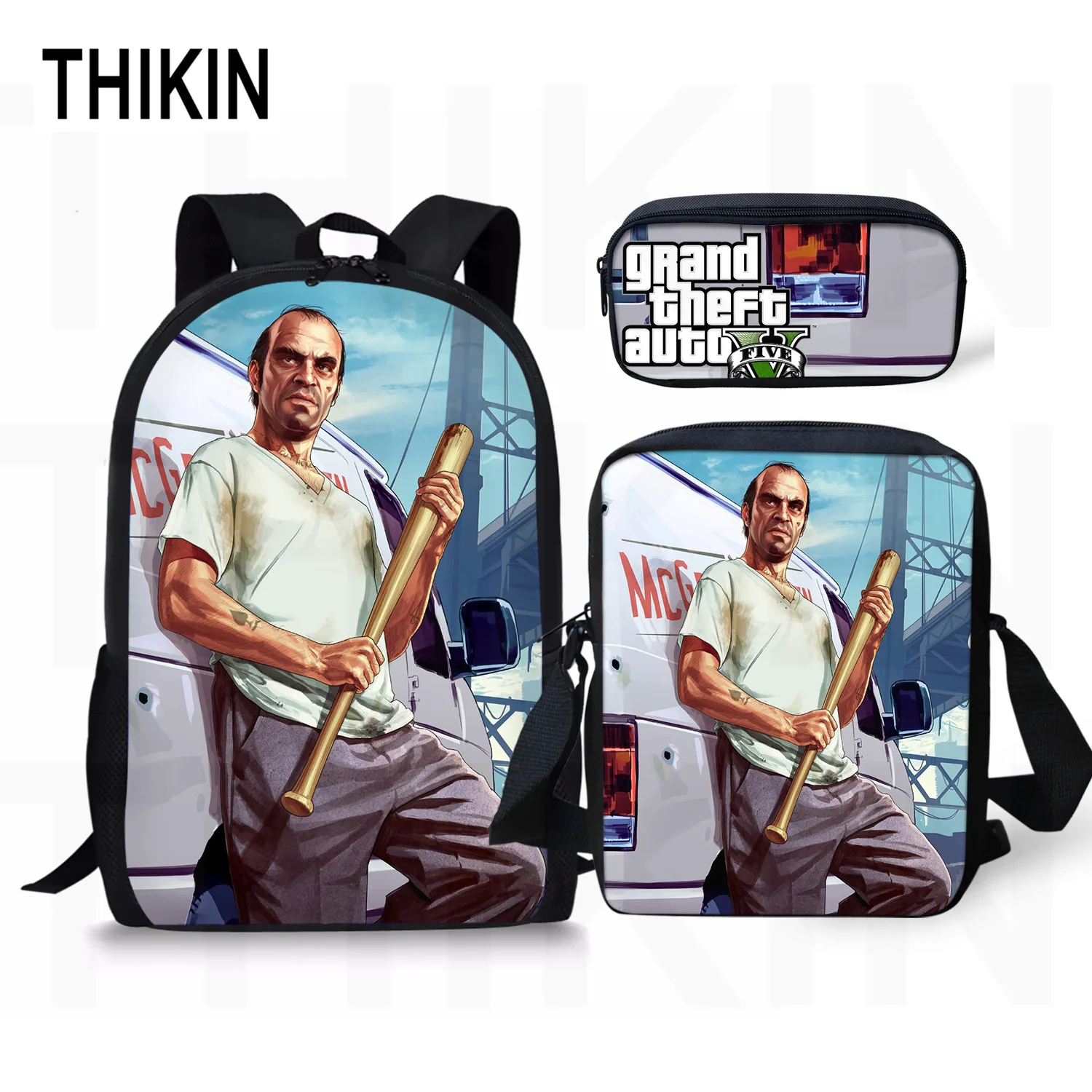 as picture THIKIN Grand Theft Auto школьные сумки для подростков мальчиков 3 шт./компл. сумки на плечо крутая игра GTA рюкзак комплект для детей; обувь для девочек; обувь для студентов; Mochila - Цвет: as picture