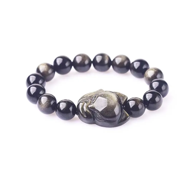 

Gold Obsidian Fox Bracelet Men's Jewelry Women's Jewelry Lucky Stone Bracelet