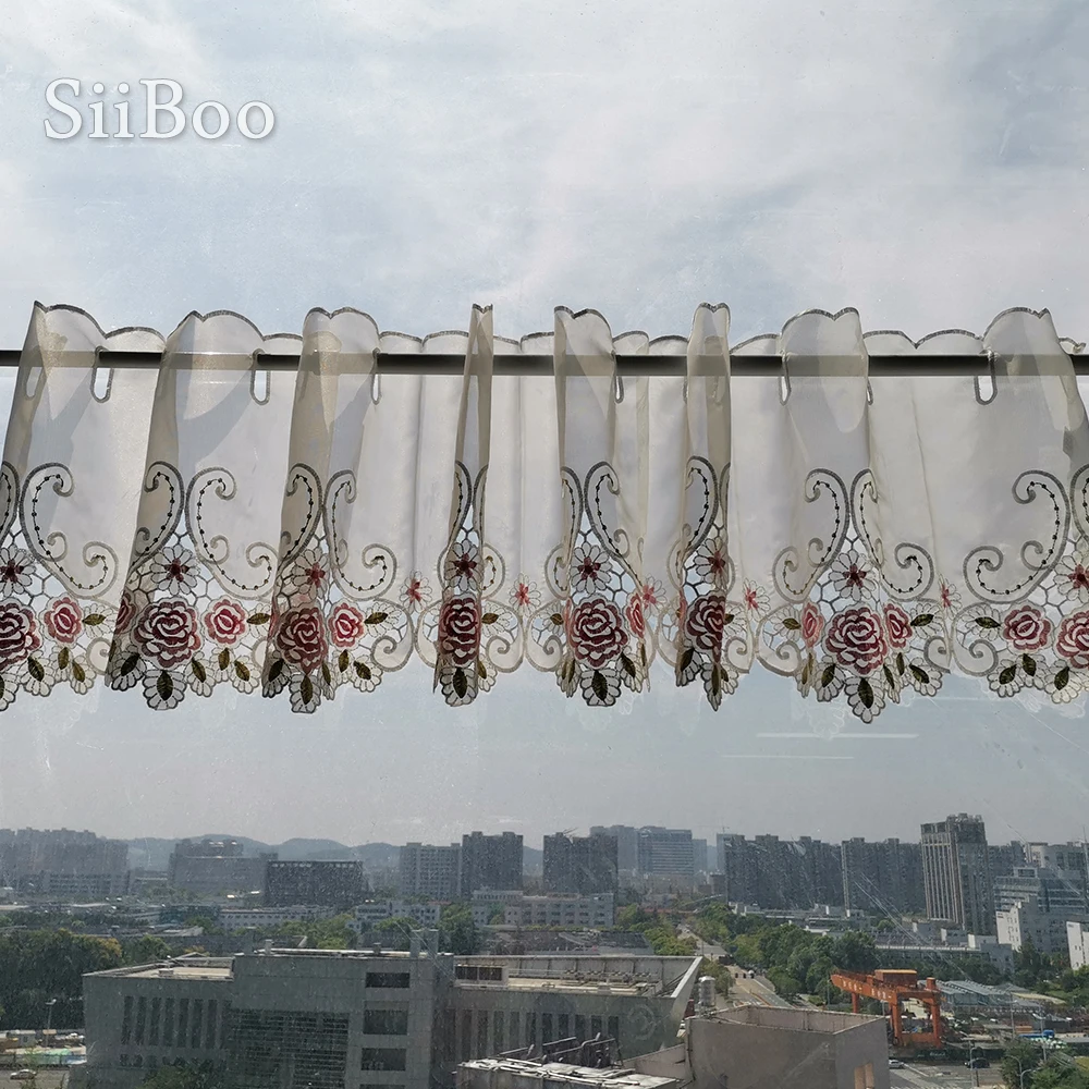 Новинка 2016 модная розовая кружевная полузанавеска с цветочной вышивкой