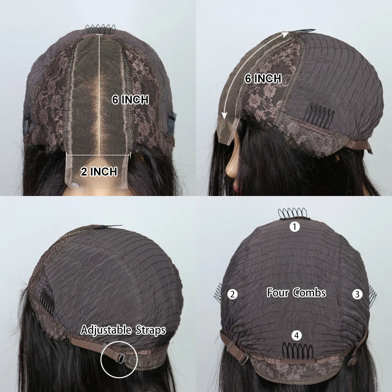 Прямые короткие парики из человеческих волос Боб 2x6 с глубокой застежкой на сетке