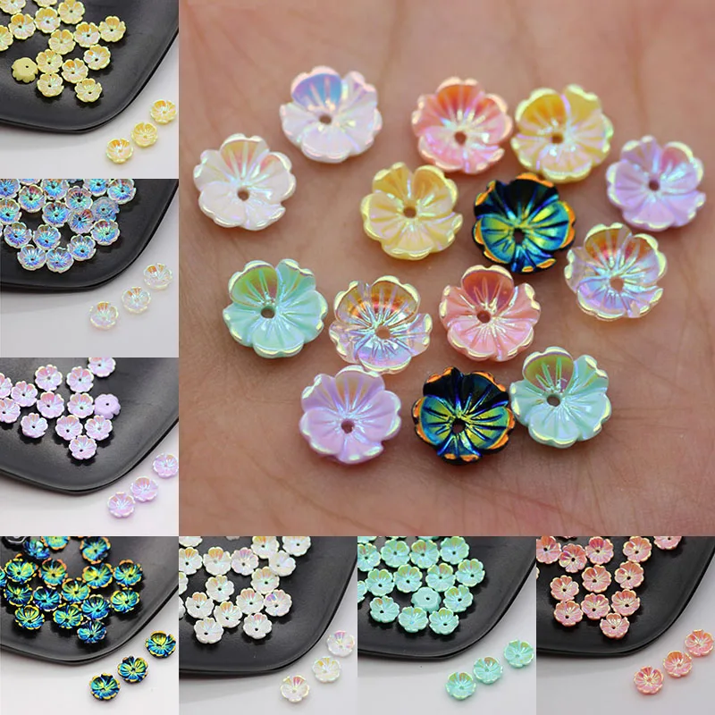 

New 20pcs 8mm Five Flower Nail Sticker AB Multicolor Colors Resin Flat Back Cabochon DIY Jewelry/ Craft Decoration(1 Hole)