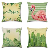 linen cushion cover home decorative nordic cactus flamingo throw pillow cover tropical plant leaves 4545 green leaf pillow case
