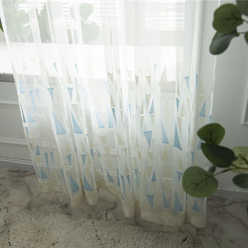 Занавески Из Тюля медленной расцветки треугольные синие с вышивкой японские