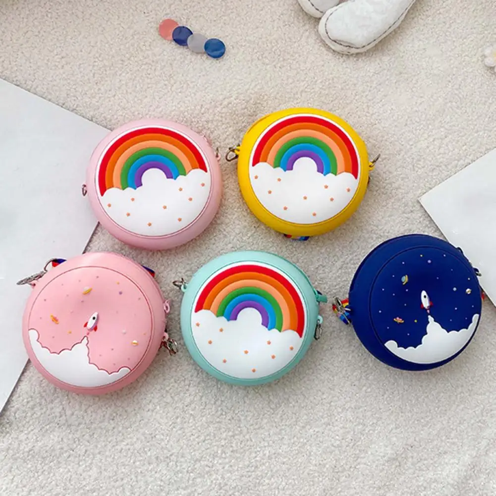

Kids Shoulder Handbag Donut Round Rainbow Printed Pocket Package Boys Girls Adjustable Strap Multicolor Crossbody Bag Mini Purse