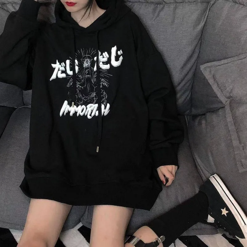 Женский джемпер с японским принтом NiceMix Осенний Топ длинным рукавом в стиле