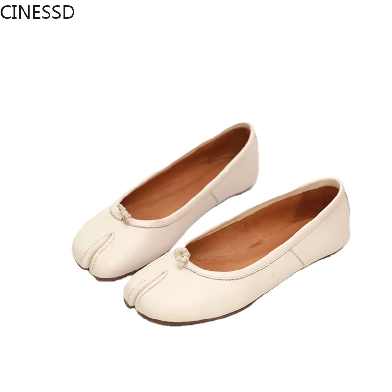 

Women Split Toe Genuine Leather Flats Sheepskin Leather Ballet Pig Feet Pumps Real Leather Shoes Woman Shallow Shoes