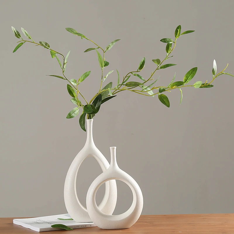

Modern Minimalist Home Decoration Ornaments White Ceramic Flower Arrangement Vase hollow design Creative Living Room Decorations