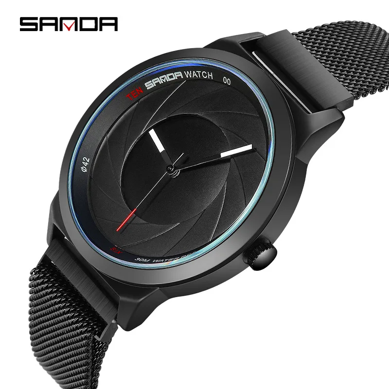 

Brand Luxury Black Quartz Hand Watch Stainless Steel Strap Creative Watch For Men Waterproof Fashion Cool Clock Men's Wristwatch