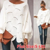 women fashion casual plus size pure color hollow out bat sleeve loose sweater autumn tops plus size s 5xl