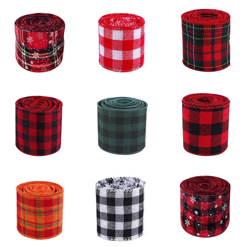 

10Yards/Roll 50mm 63mm Imitation Hemp Ribbon Black Red Plaid Ribbons for Christmas Tree Decoration Gift Wrapping DIY Making Bows