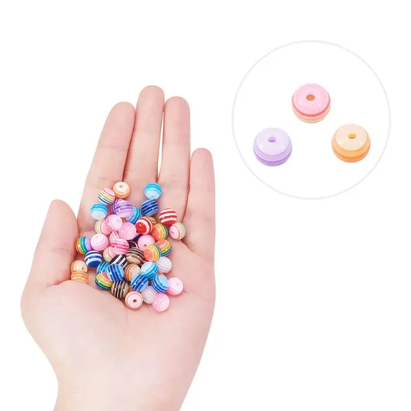 

About 450 Pcs Resin Striped Beads Mixed Round Spacer Beads Handmade Bracelet Jewelry Material