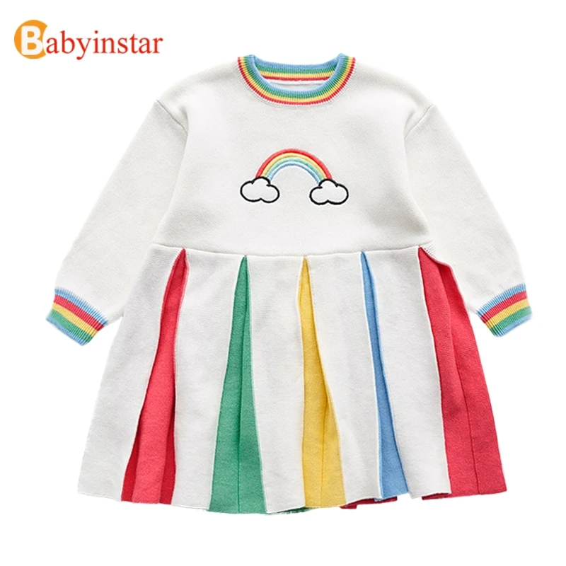 Babyinstar; Детские платья для девочек с вышивкой радуги; вязаные вечерние костюмы принцессы; одежда для малышей; детская одежда; платье для девочек