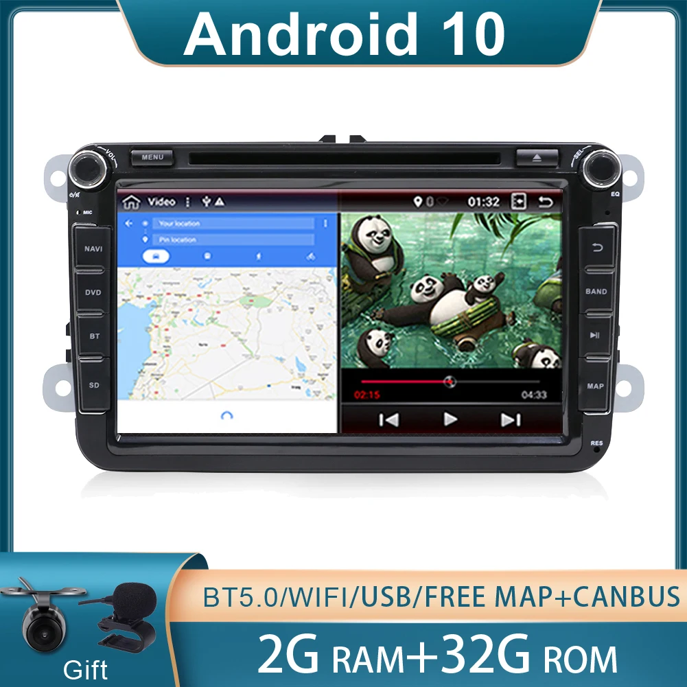Автомобильный DVD плеер 2 Din мультимедийный видеоплеер на Android 10 8 дюймов с GPS