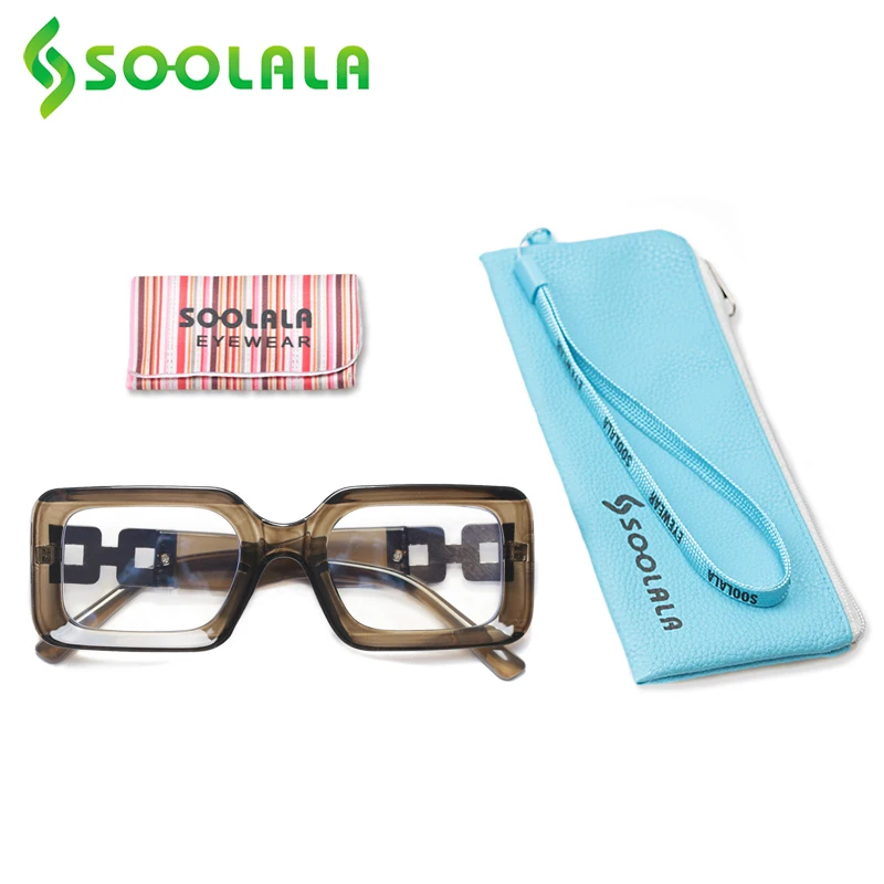 SOOLALA Full Frame Square Blue Light Blocking Reading Glasses Women Ladies Farsighted Magnifying Presbyopic Glasses Eyewear New