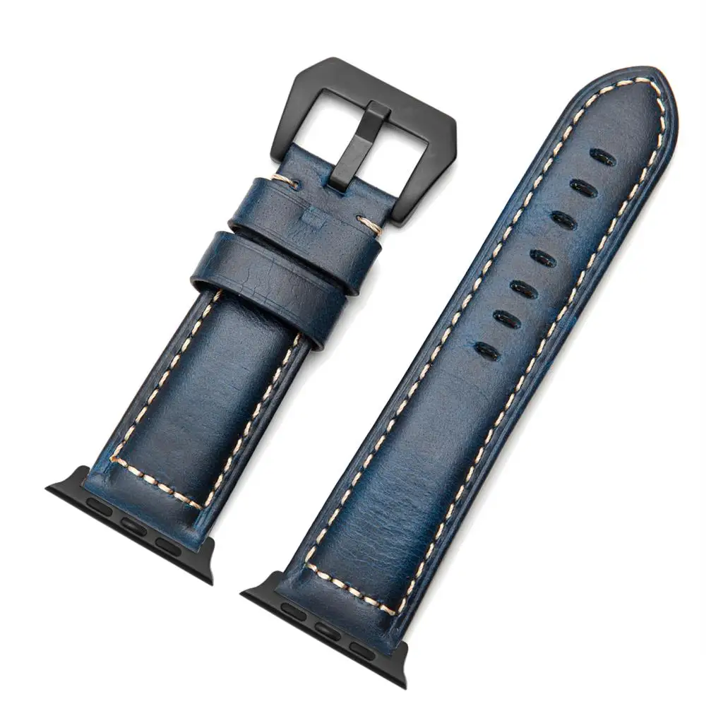 blue bk adapter Ремешок Onthelevel из натуральной кожи для Apple Watch, ремешок 44 мм, 40 мм, ремешок для Apple Watch 42 мм, 38 мм, ремешок для iwatch# D - Цвет ремешка: blue bk adapter