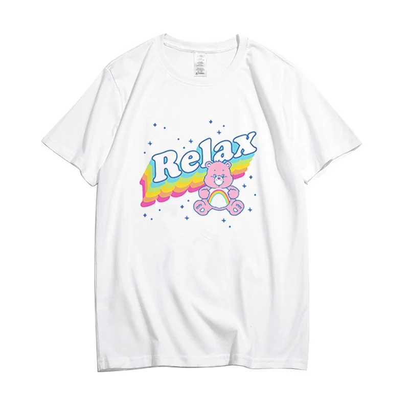 

Rainbow Bear Cute Student T-shirt 2021 New Loose White Slim Top Print Slim Women's Short Sleeve N070