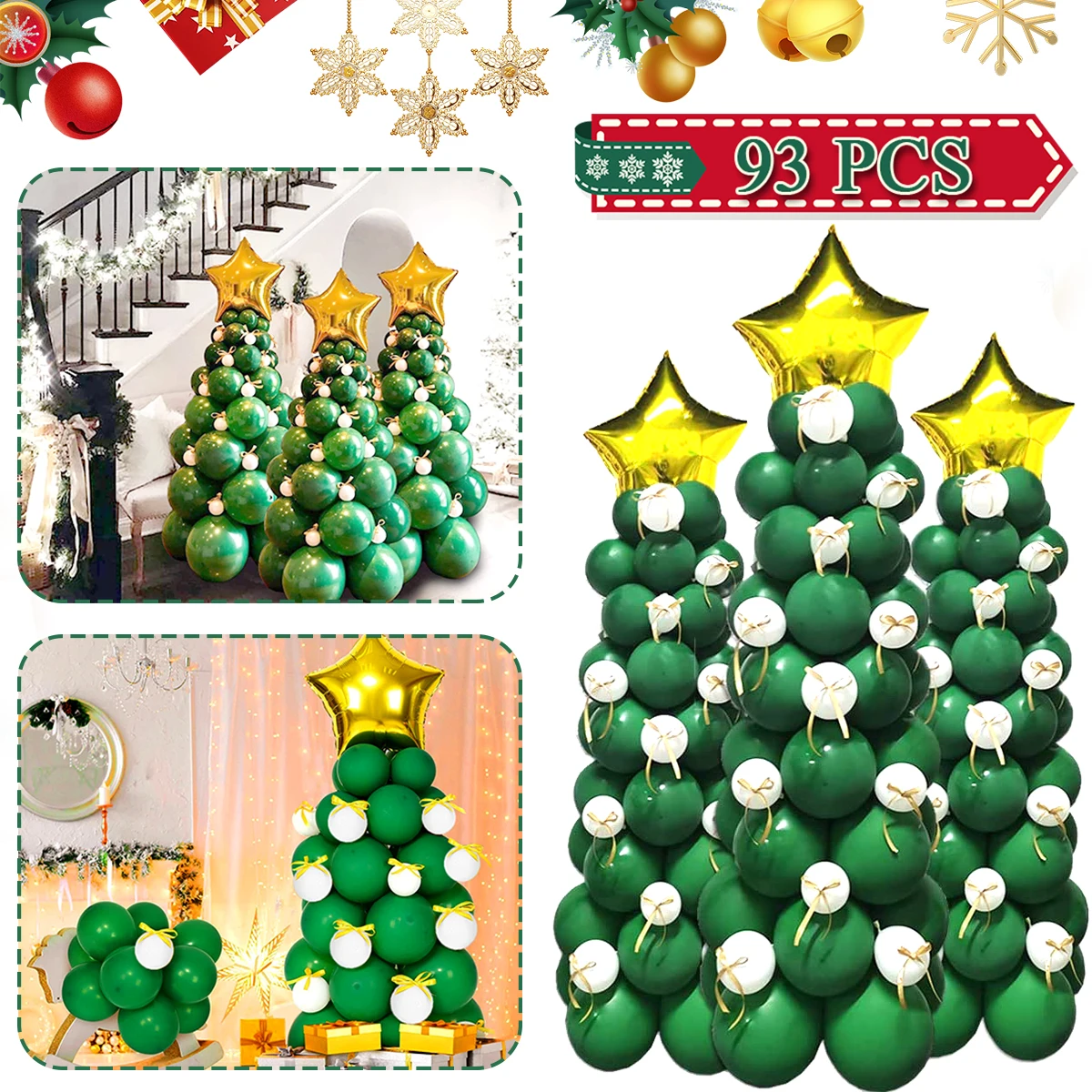 

93Pcs Christmas Tree Balloons Latex Party Decorations Birthday Wedding Green White Toy Air Balls for Xmas Festival Supplies