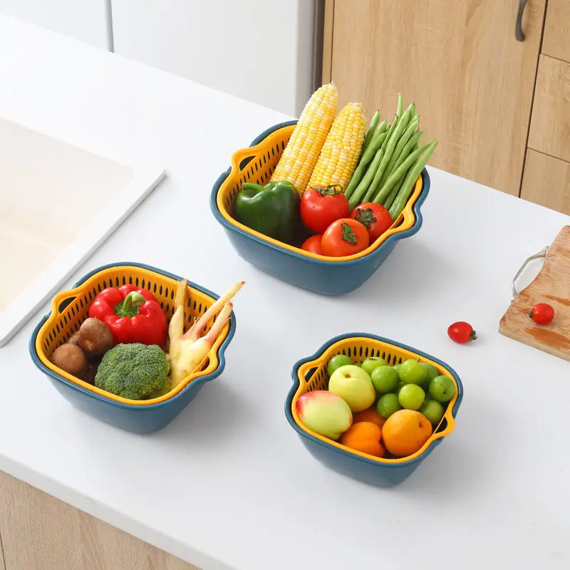 

Double-layer kitchen sink drain basket hot pot assortment vegetable washing basket household plastic fruit washing basket