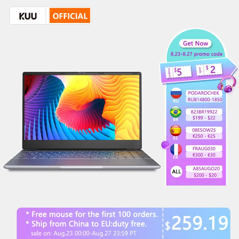 

Laptop KUU K2, Metal, 14.1" FHD (1.920x1.080) IPS, Intel Celeron J4115, 8G RAM, 256GB/512GB SSD, Fingerprint Unlock, Windows 10