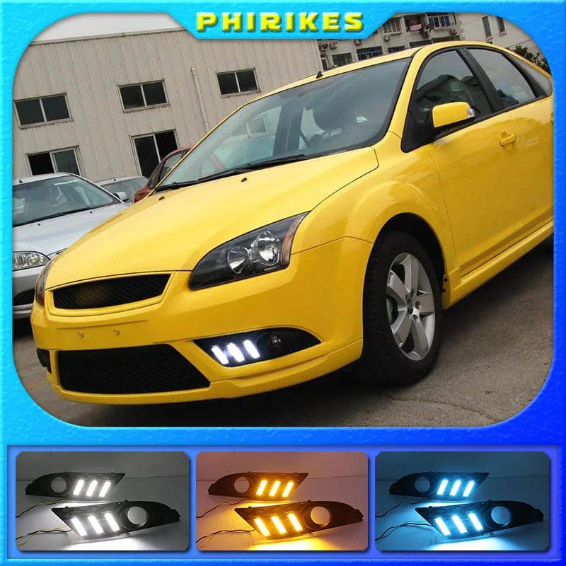 

1 пара светодиодный противотуманная фара крышка дневной свет с желтый сигнал поворота DRL для Ford Focus 2007 Седан Габаритные огни