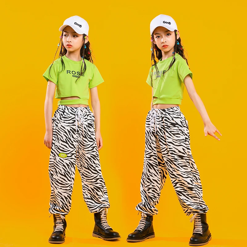 

Детская праздничная одежда в стиле хип-хоп, сценические наряды, летняя футболка, одежда, брюки-Зебра для девочек и мальчиков, костюм для джазовых танцев, одежда для Rave