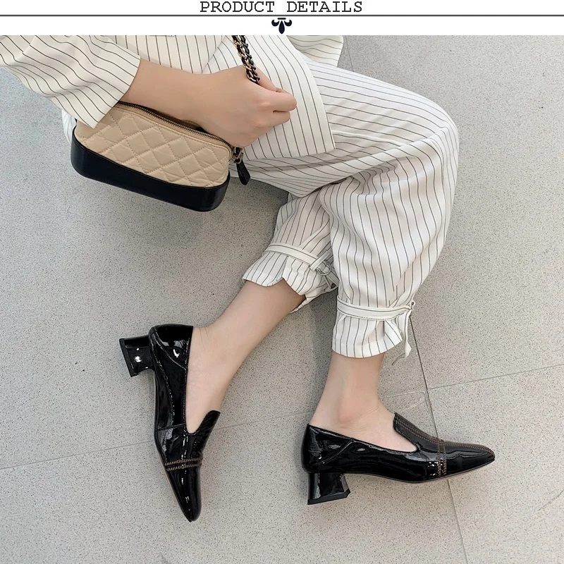 ZVQ/Новые модные зимние женские туфли-лодочки женская обувь ручной работы из натуральной кожи с квадратным носком на среднем каблуке Прямая поставка; Размеры 33-40