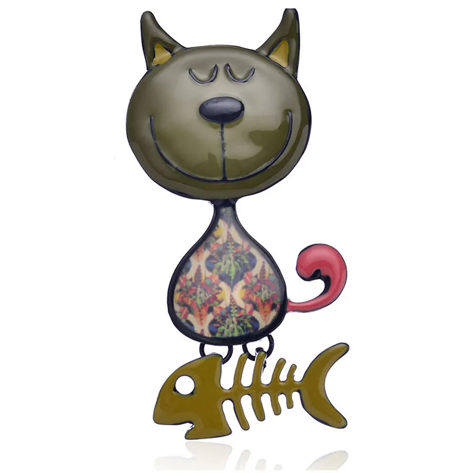 Cring Coco 2019 милый кот ест Броши рыба шарф булавки для детей дамы женщина Розовая