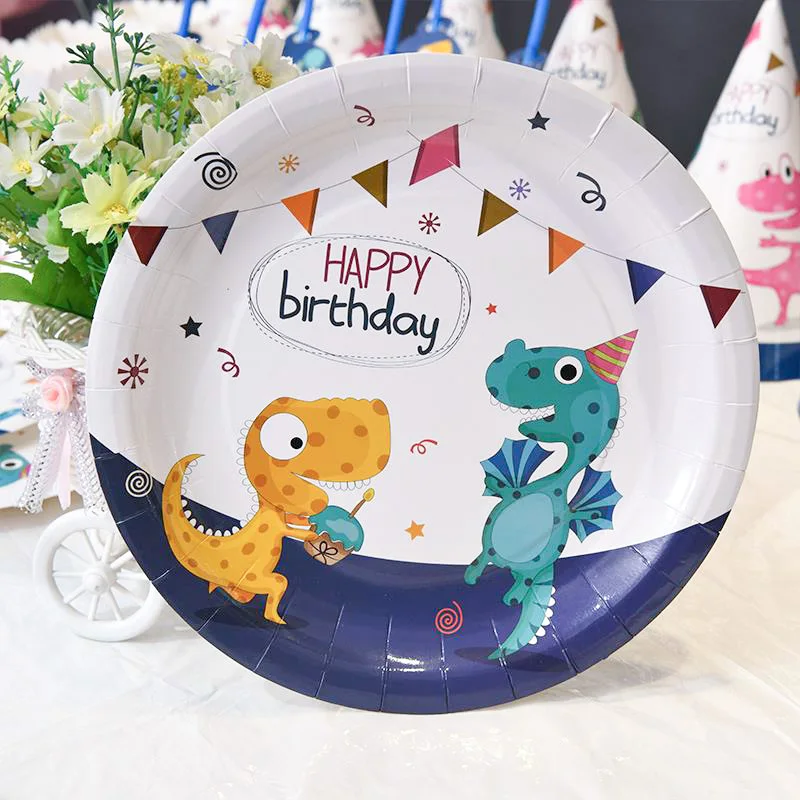 Вечерние столовые приборы с динозавром одноразовые бумажные тарелки чашки