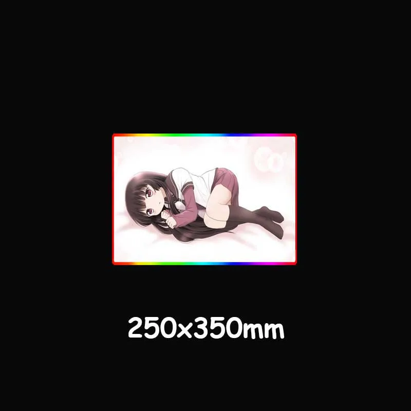 

XGZ Anime Pink Girl Large RGB Colorful Glowing Fashion Gaming Mouse Pad Black Lock Edge Computer Desk Mat Rubber Stripe Non-slip