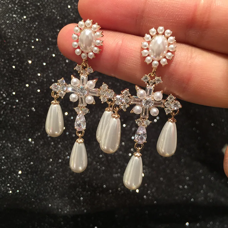 

Fashion luxury cross drop tassel earrings 210319-29