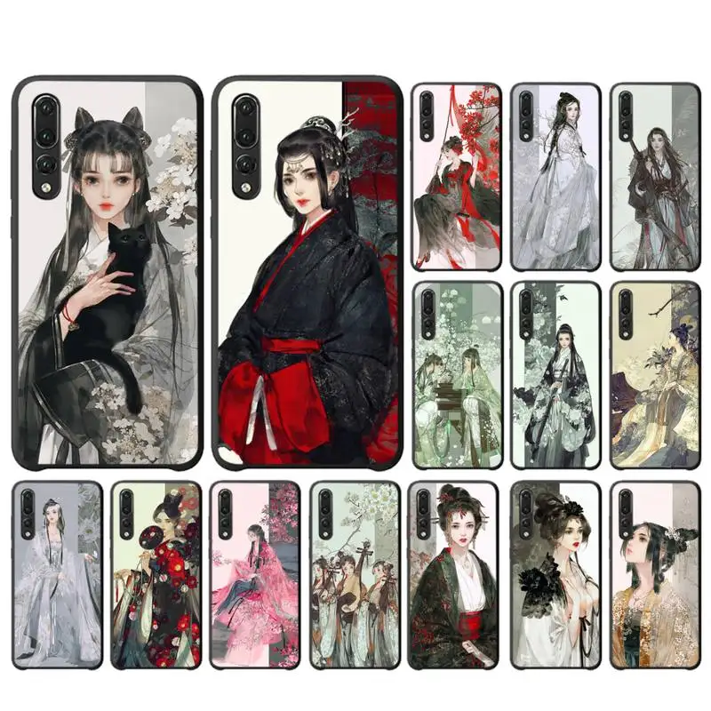 

YNDFCNB Chinese Style Girl Anime Vintage Phone Case for Huawei P30 40 20 10 8 9 lite pro plus Psmart2019
