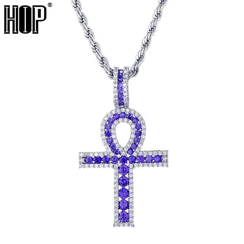 

Ankh Cross Pendant Necklace Men Women Hip Hop Gold Color Color Iced Out Cubic Zircon Jewelry Necklace
