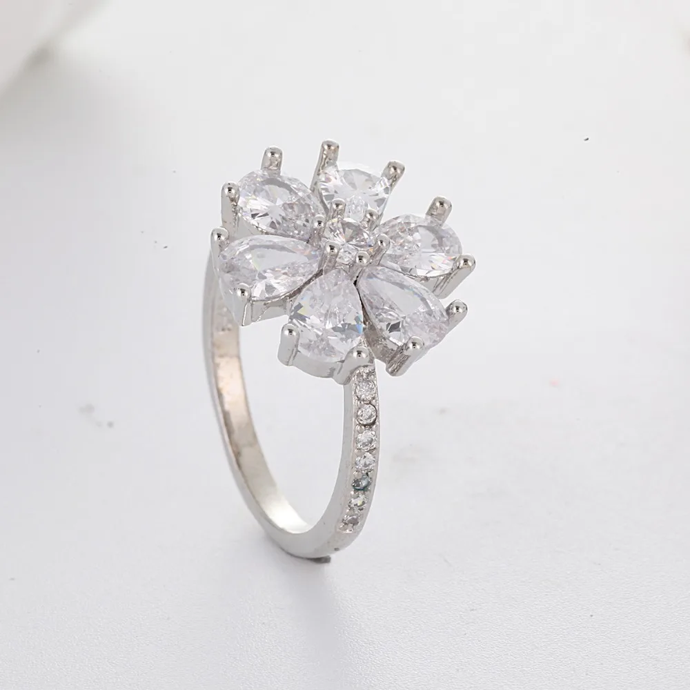 Модные женские кольца с цветком белый камень серебряный цвет ювелирные изделия