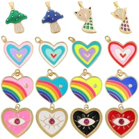 juya handmade colorful enamel mushroom rainbow love heart evil eye charms for diy designer pendant jewelry making supplies