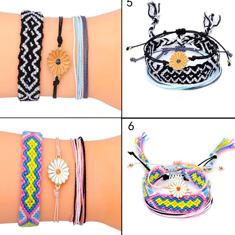 

3pc Fashion Colorful Bracelet Cotton Thread Woven Geometric Hand Rope Nepal Ethnic Style Hand-Woven Friendship Bracelet Bohemian