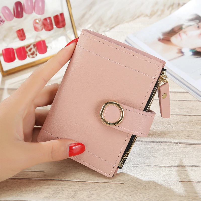 

2022 Fashion Women Wallets Mini Short Wallet Woman Zipper Clasp Coin Purse Ladies Small Wallet Female Leather Solid Card Holder