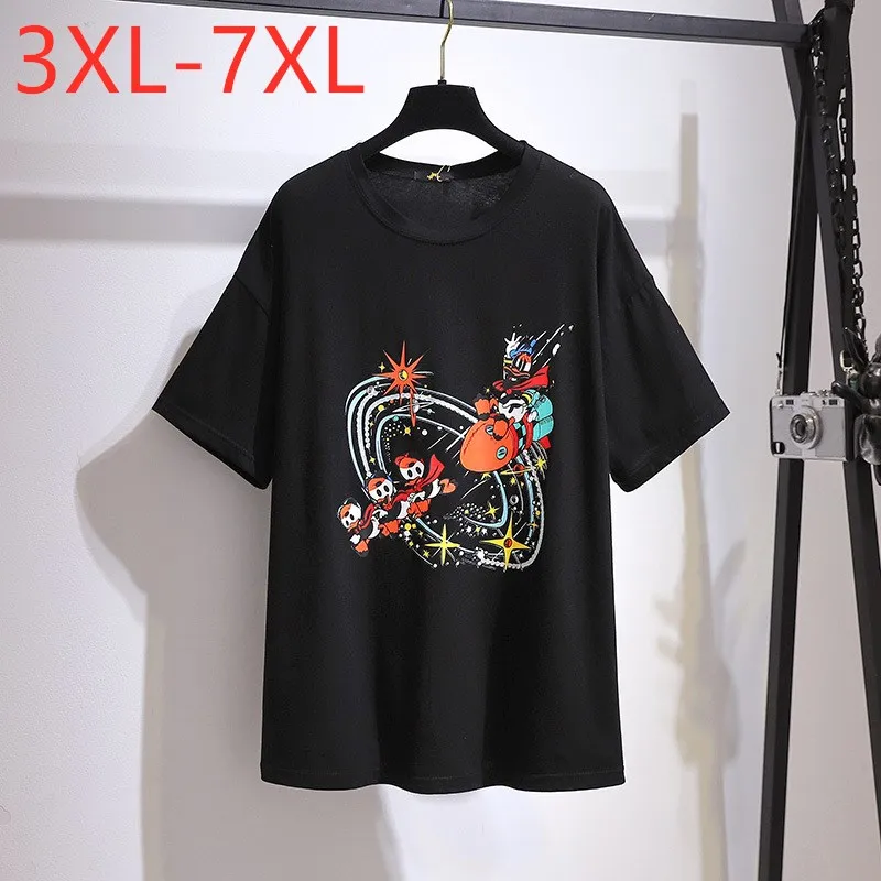 

Женский свободный топ с принтом Missfansiqi, черный хлопковый топ с круглым вырезом и коротким рукавом, летняя футболка большого размера 4XL, 5XL, 6XL, ...