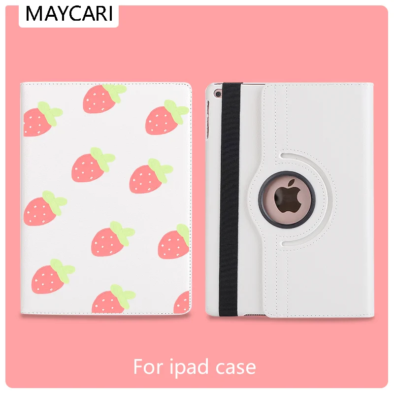 

ipad 7th Generation Case Leather 360° Rotatable Back Case Strawberry Ipad Cover For 2020 iPad Pro 11 12.9 10.5 7.9inch Mini 1 2