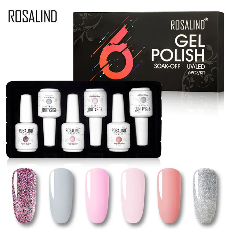 

Набор гель-лаков для ногтей ROSALIND, 6 шт., 15 мл, Гель-лак для дизайна ногтей, маникюрный набор, Гель-лак для ногтей, верхний и базовый гель