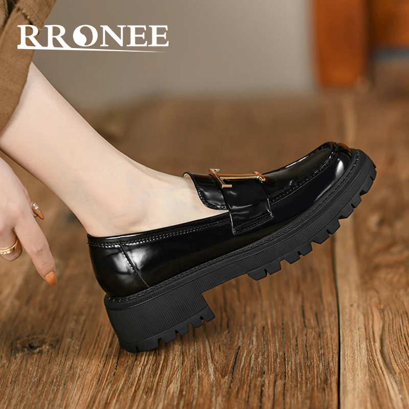 

2022 new retro single shoes women's mid-heel British small leather shoes loafers women