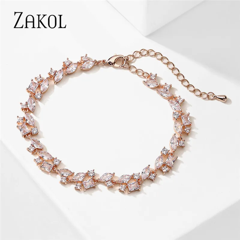 

ZAKOL Fashion AAA Cubic Zirconia Flowers Chain & Link Bracelets Bangle Luxury Bride Wedding Engagement Jewelry BP5019