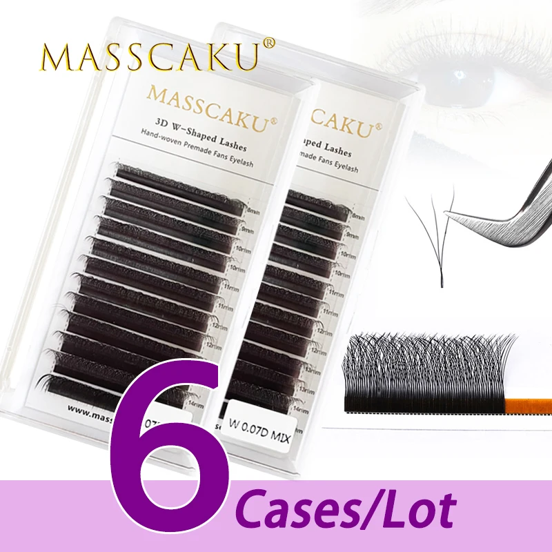 

Hot selling 6cases/lot W-shaped 3D clover volume eyelash extension matte individual silk volume eyelashes extensions for salon