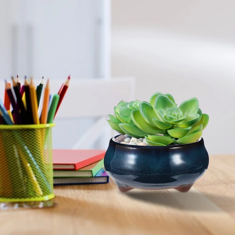 

2pcs Chinese Succulent Planters Glazed Ceramic Flowerpot with Drainage Hole