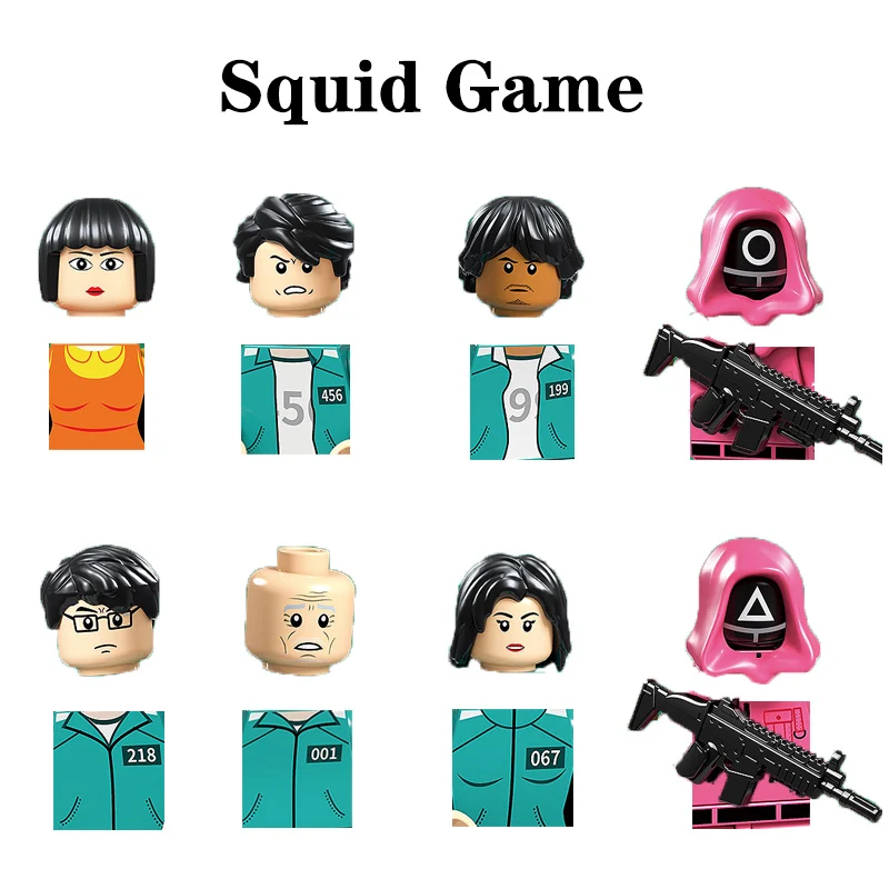 

Игрушечные фигурки MOC из игры «кальмар», строительные блоки, строительные блоки, модели оружия, совместимые с треугольниками, квадратными к...