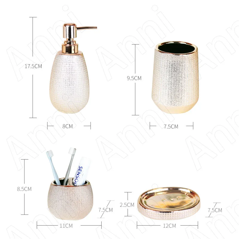 Набор золотых аксессуаров для ванной комнаты с гальваническим покрытием в