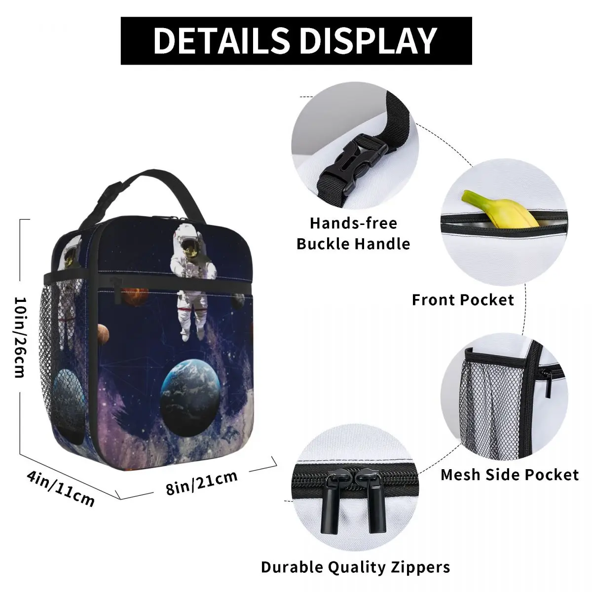 

Outer Space Astronaut Lunch Bag for Women Men Large Insulated Lunch Box with Water Bottle Holder and Pockets