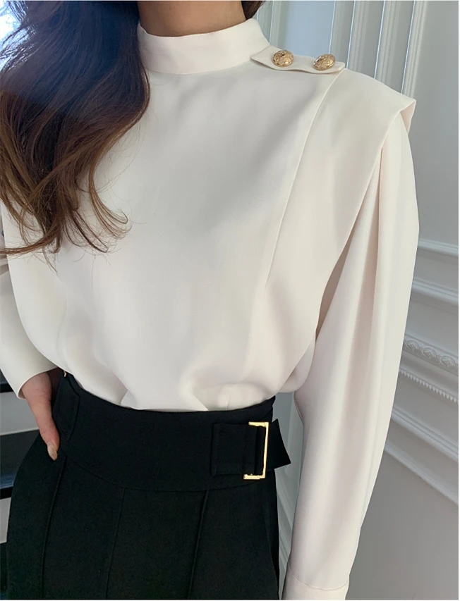 

Korean Style 2021 Spring Fashion Women Casual Loose Blouse Elegant Chic Long Sleeve Solid Ol Shirt Lady Slim Blusas Tops
