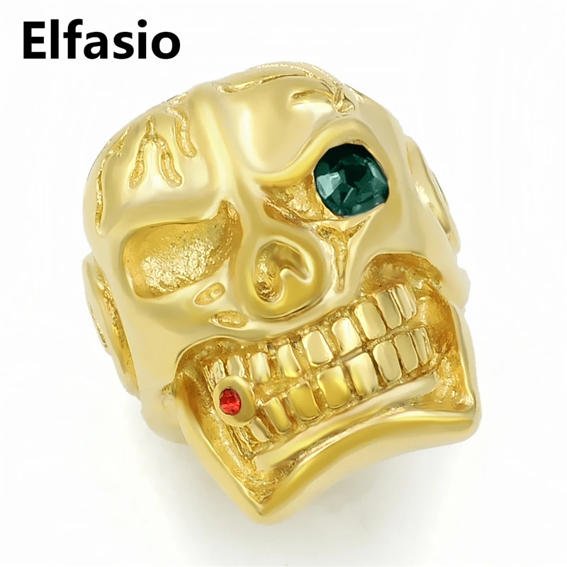 Мужское Золотое кольцо из нержавеющей стали с большим черепом